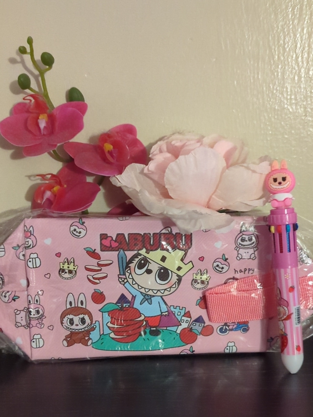 Pink LABUBU Character Pencil Case with Multi-Color Pen